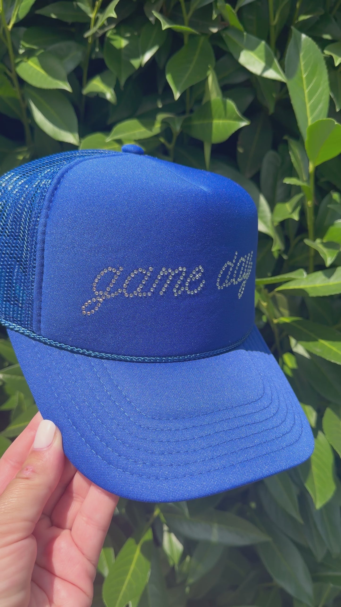 Load and play video in Gallery viewer, GAME DAY ♡ rhinestone trucker hat

