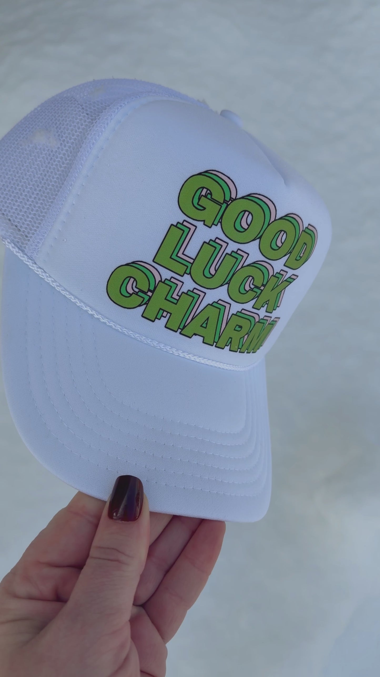 GOOD LUCK CHARM ♡ printed trucker hat