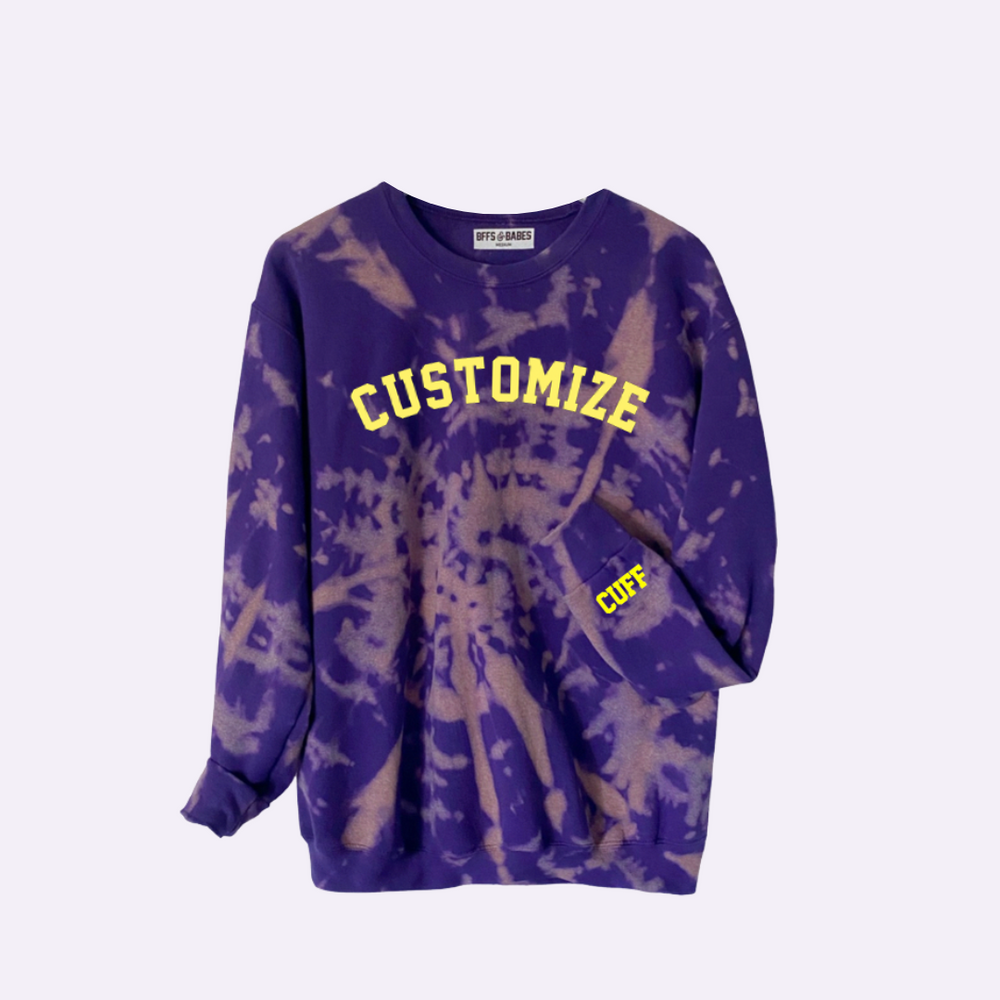 
                
                    Load image into Gallery viewer, GO TEAM ♡ personalizable purple tie-dye sweatshirt
                
            