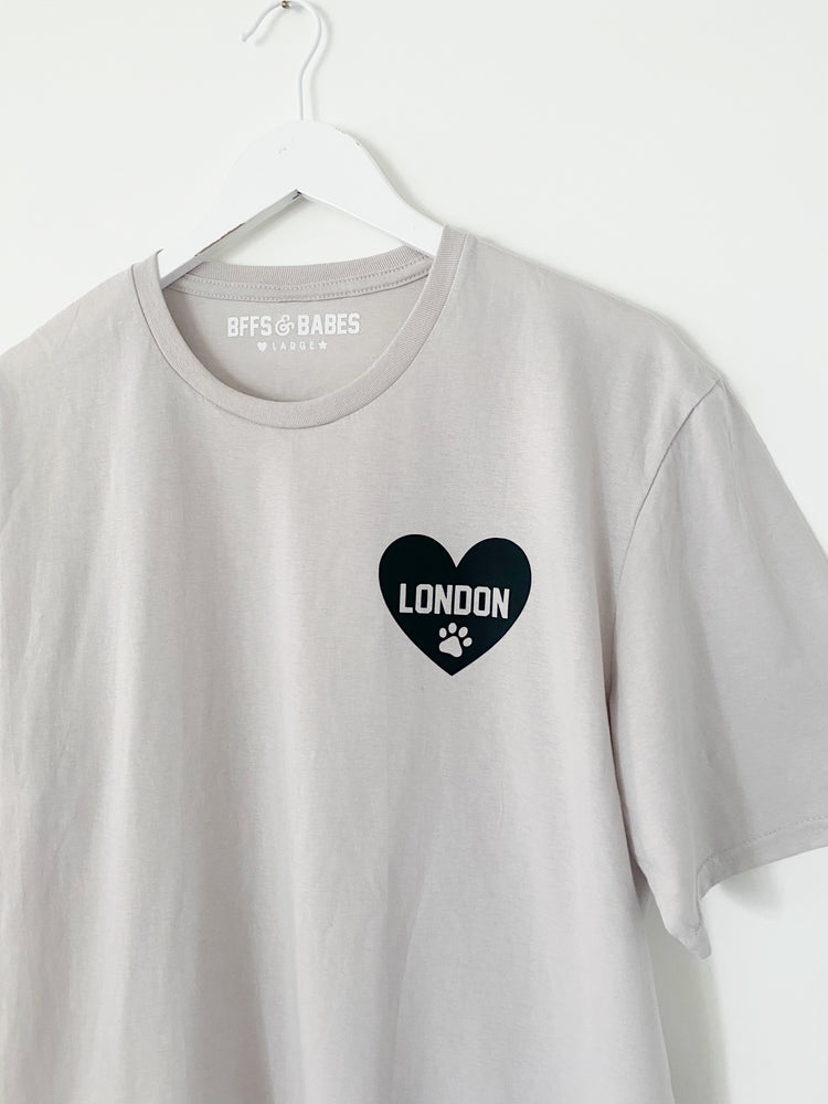 HEART U MOST ♡ gray t-shirt with personalized heart paw print
