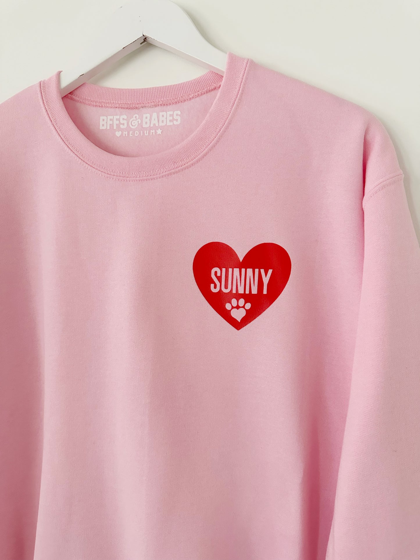 HEART U MOST ♡ pink sweatshirt with personalizable paw print heart