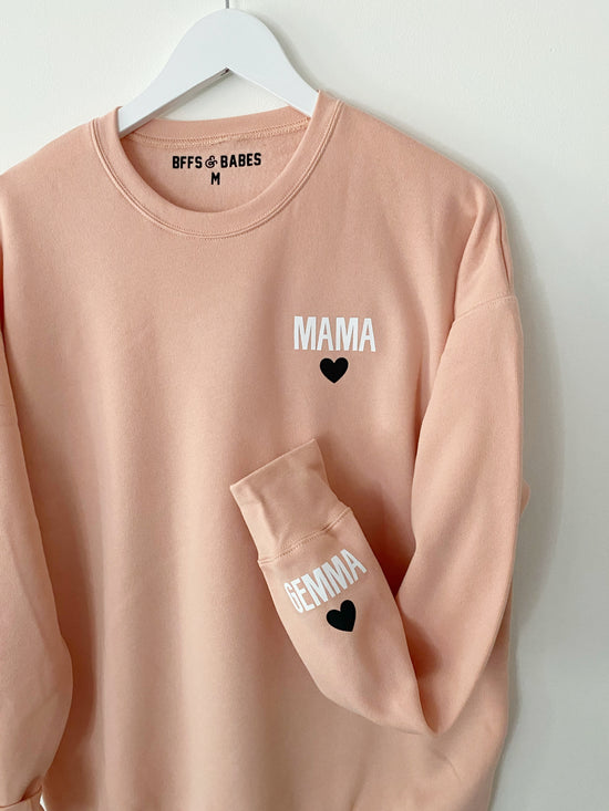 Load image into Gallery viewer, LOVE ON THE CUFF ♡ customizable blush sweatshirt with personalized cuff
