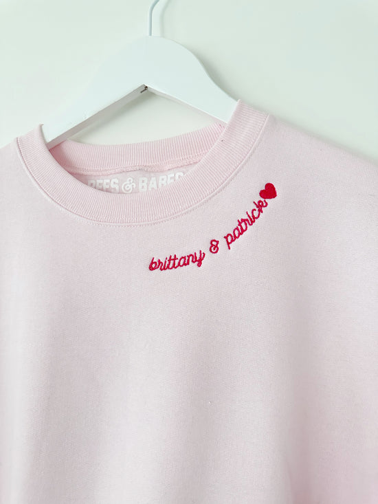 Load image into Gallery viewer, PINK WITH RED STITCH ♡ adult embroidered sweatshirt with heart
