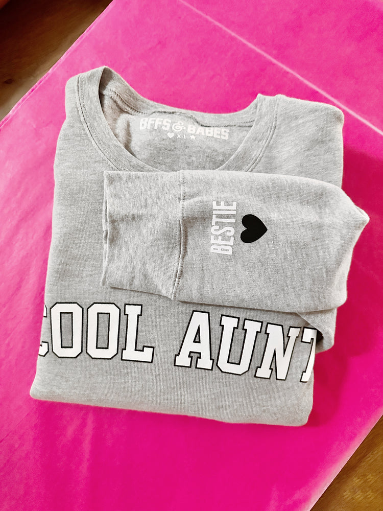 
                
                    Load image into Gallery viewer, LOVE ON THE CUFF ♡ static gray cool aunt sweatshirt with personalized cuff
                
            