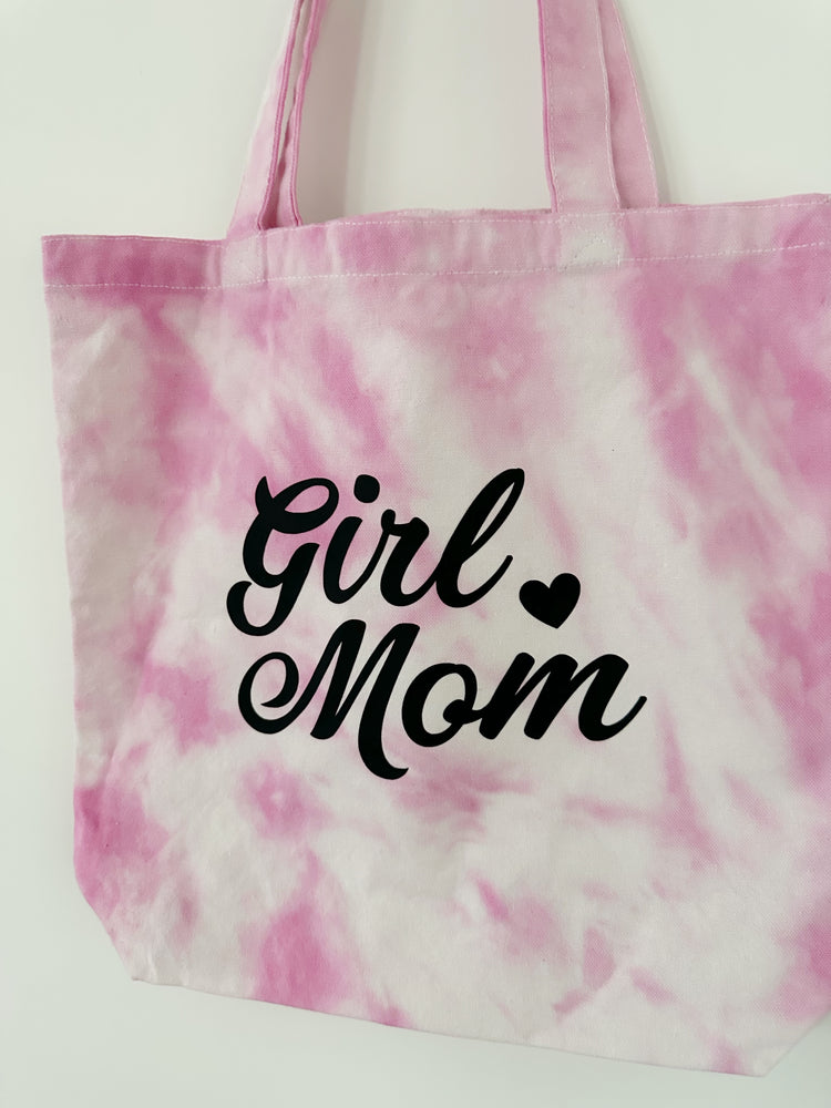 
                
                    Load image into Gallery viewer, GIRL MOM TOTE ♡ tie-dye tote bag with girl mom print
                
            