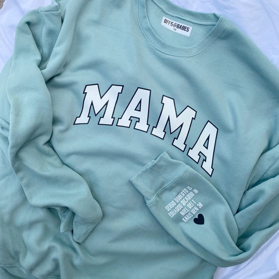 LOVE ON THE CUFF ♡ seafoam mama sweatshirt with personalized cuff