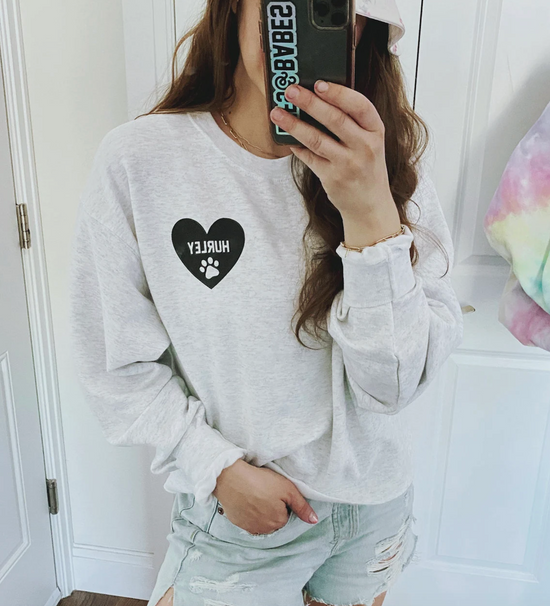 HEART U MOST ♡ gray sweatshirt with personalized heart paw print
