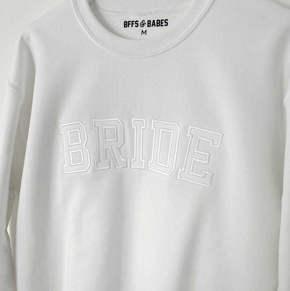 
                
                    Load image into Gallery viewer, BRIDE ♡ white adult embroidered sweatshirt
                
            
