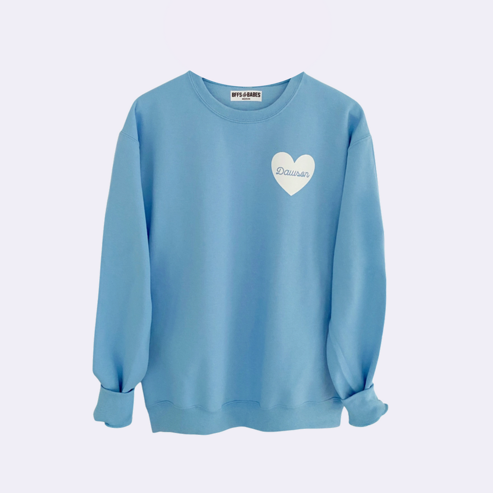 
                
                    Load image into Gallery viewer, HEART U MOST ♡ light blue personalizable script heart sweatshirt
                
            