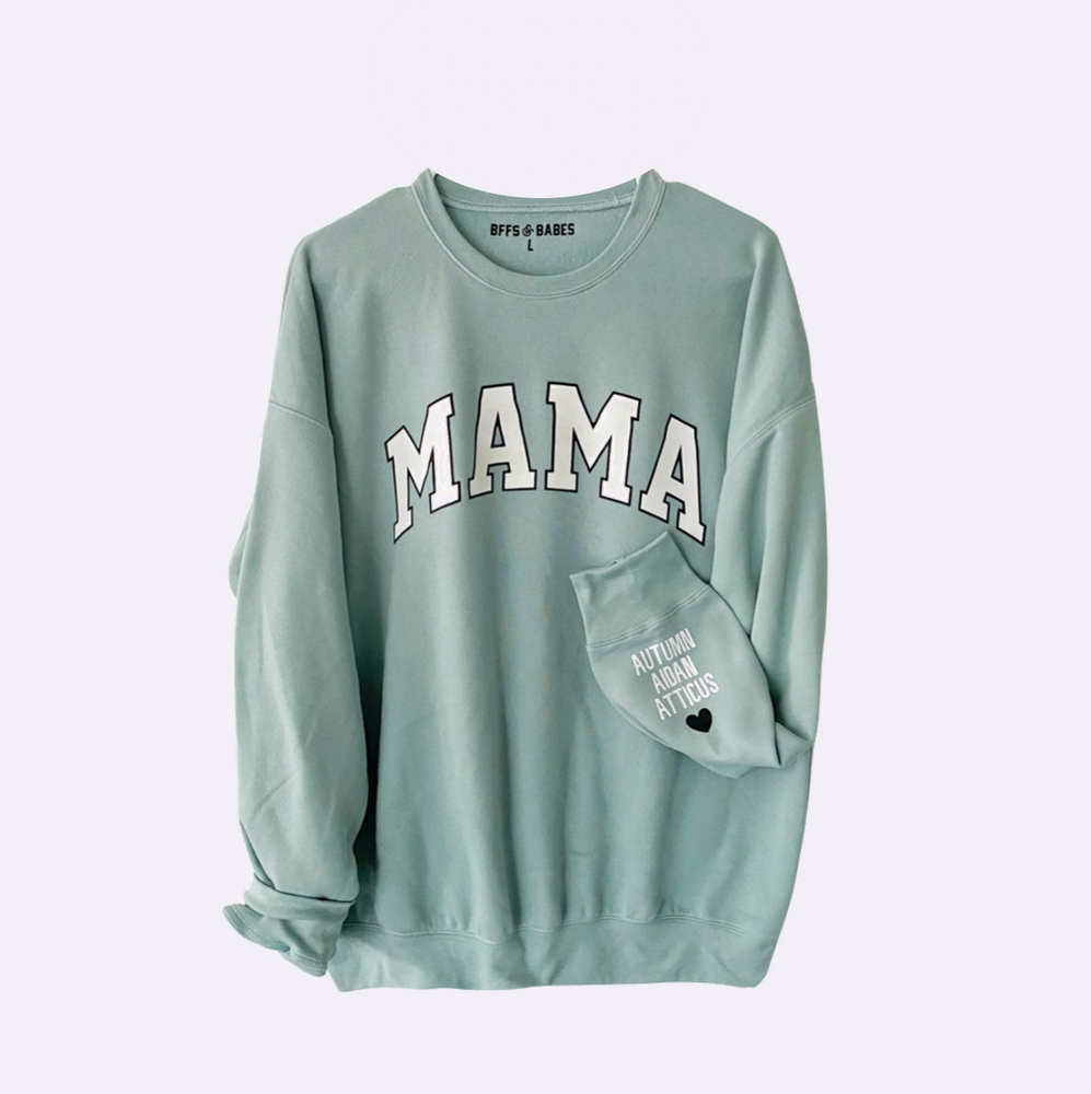 THE CUFF ♡ seafoam mama sweatshirt with personalized cuff – BFFS & BABES