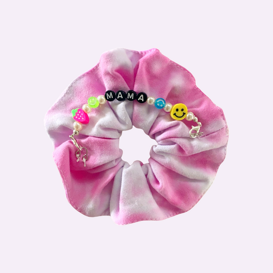Load image into Gallery viewer, MAMA SCRUNCHIE ♡ tie-dye scrunchie with mama beads by Aura Sugar Co.

