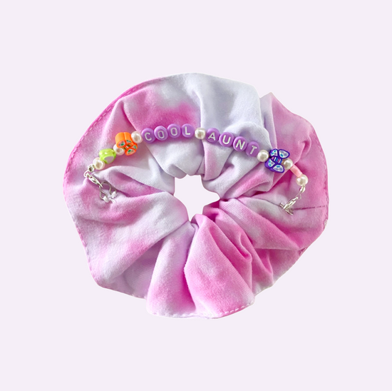 Load image into Gallery viewer, COOL AUNT SCRUNCHIE ♡ tie-dye scrunchie with beads by Aura Sugar Co.
