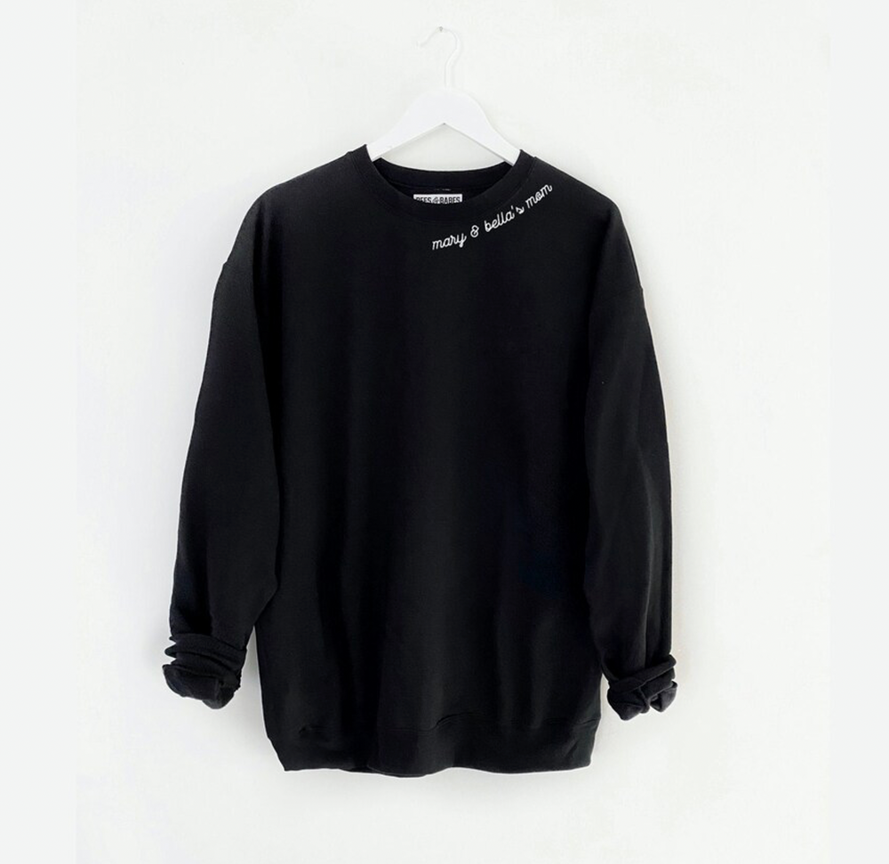 
                
                    Load image into Gallery viewer, BLACK WITH WHITE STITCH ♡ adult embroidered sweatshirt
                
            
