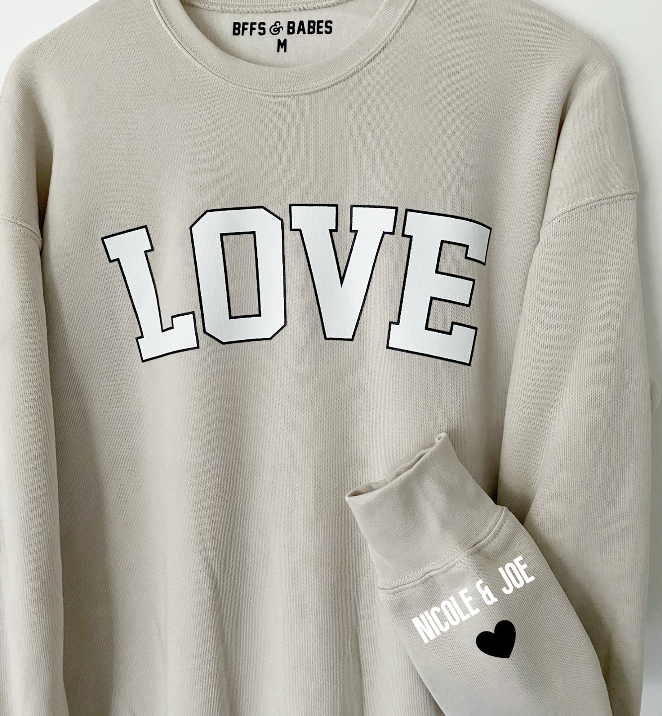 Load image into Gallery viewer, LOVE ON THE CUFF ♡ neutral love sweatshirt with personalized cuff
