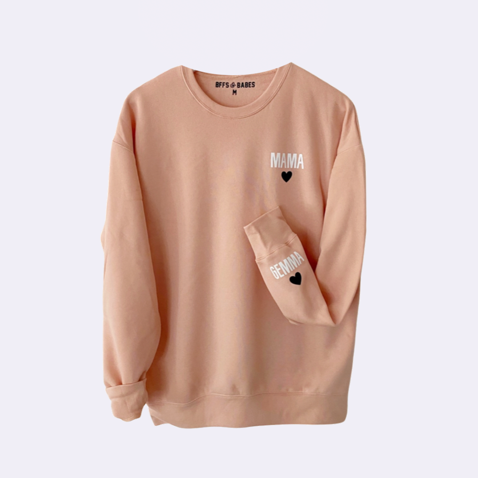 
                
                    Load image into Gallery viewer, LOVE ON THE CUFF ♡ customizable blush sweatshirt with personalized cuff
                
            