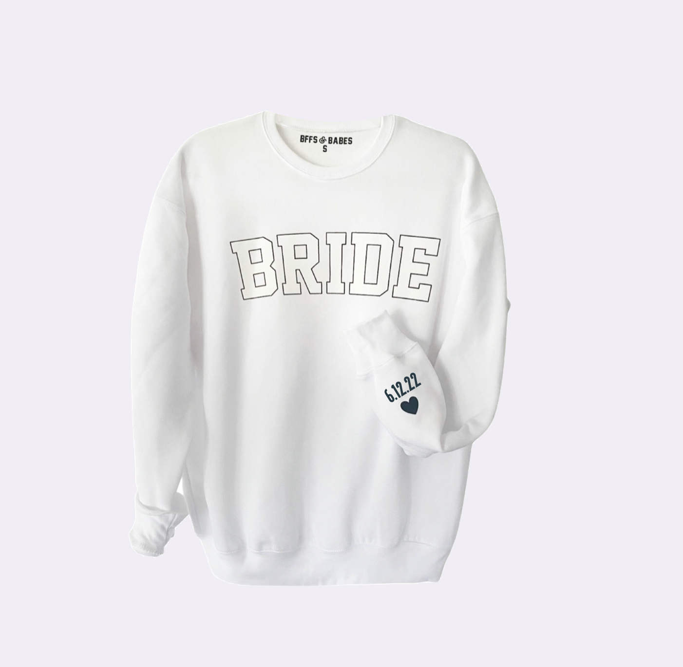 LOVE ON THE CUFF ♡ white bride sweatshirt with personalized cuff