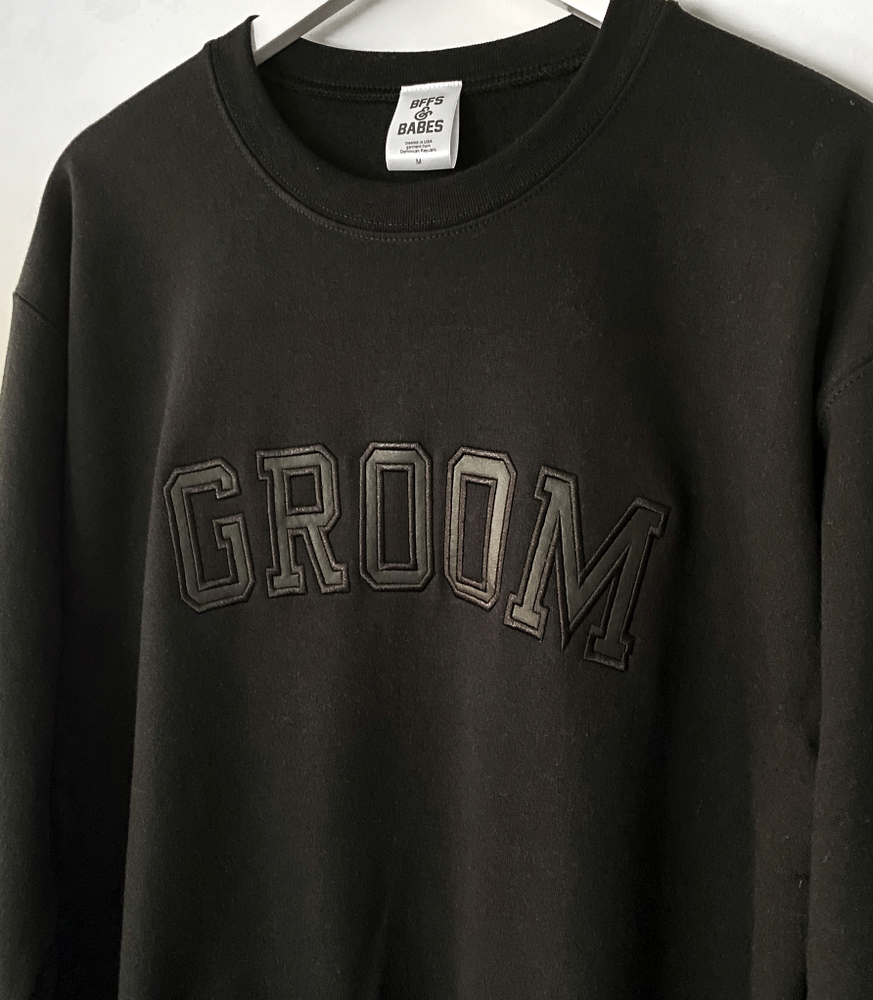 
                
                    Load image into Gallery viewer, GROOM ♡ black adult embroidered sweatshirt
                
            