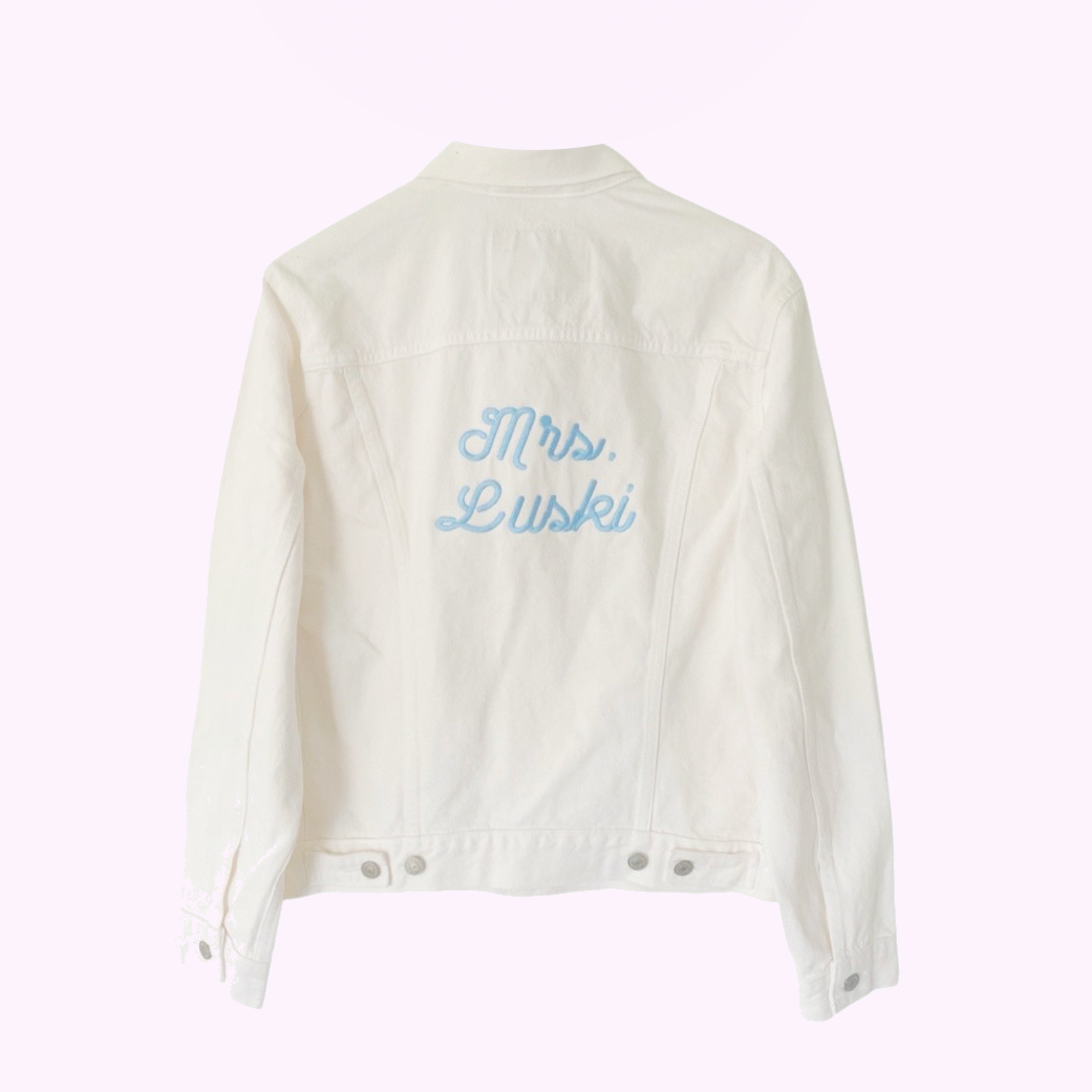 BRIDE STITCH JACKET ♡ white denim jacket with custom embroidery