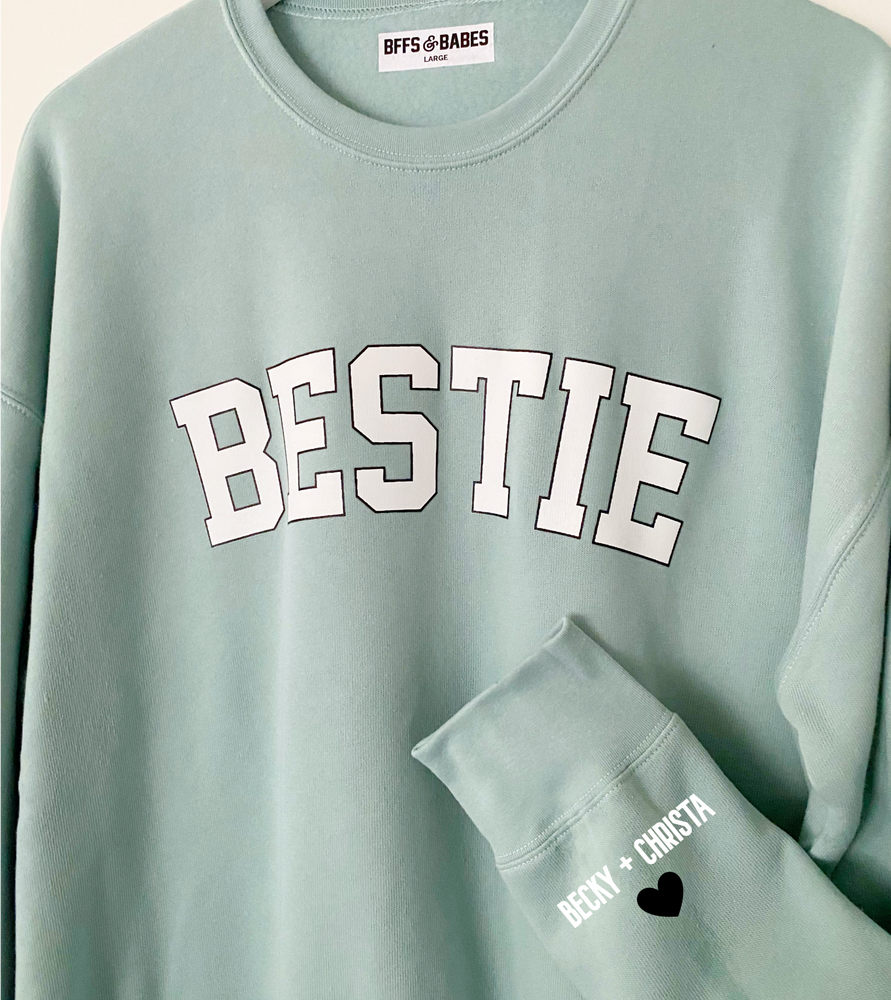 
                
                    Load image into Gallery viewer, LOVE ON THE CUFF ♡ seafoam bestie sweatshirt with personalized cuff
                
            