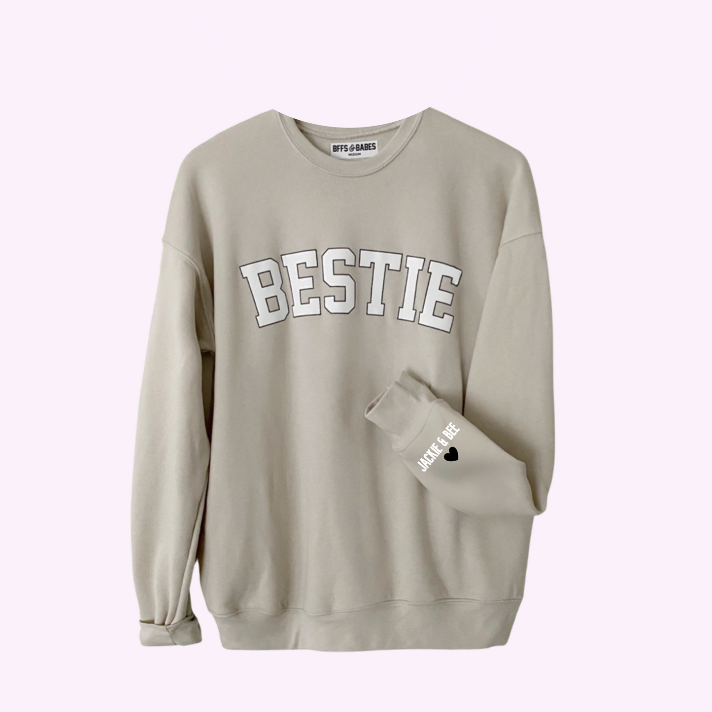 LOVE ON THE CUFF ♡ beige bestie sweatshirt with personalized cuff