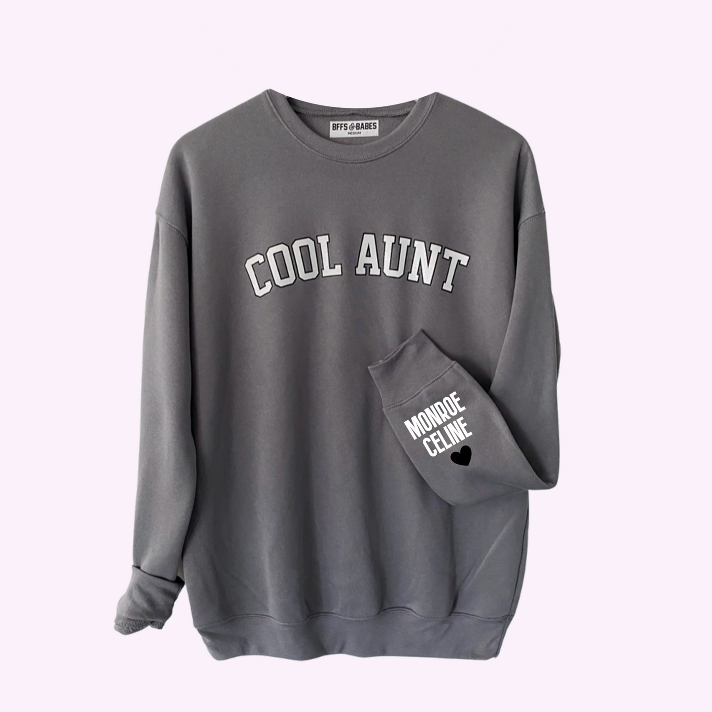 Load image into Gallery viewer, LOVE ON THE CUFF ♡ stormy cool aunt sweatshirt with personalized cuff

