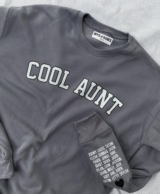 Load image into Gallery viewer, LOVE ON THE CUFF ♡ stormy cool aunt sweatshirt with personalized cuff
