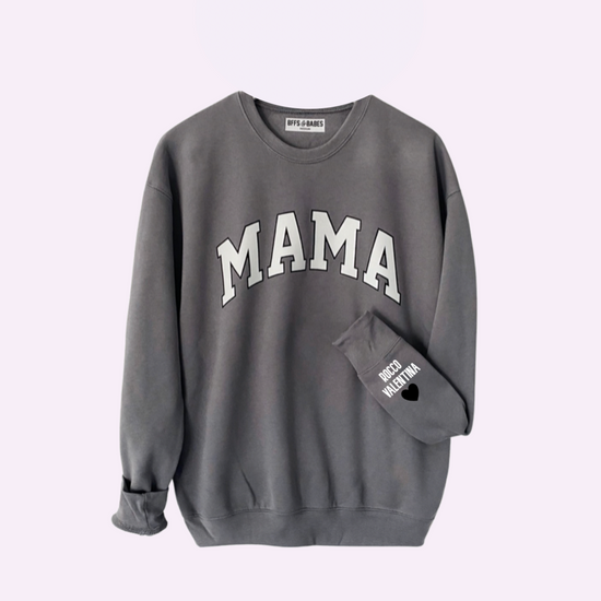 Load image into Gallery viewer, LOVE ON THE CUFF ♡ stormy mama sweatshirt with personalized cuff
