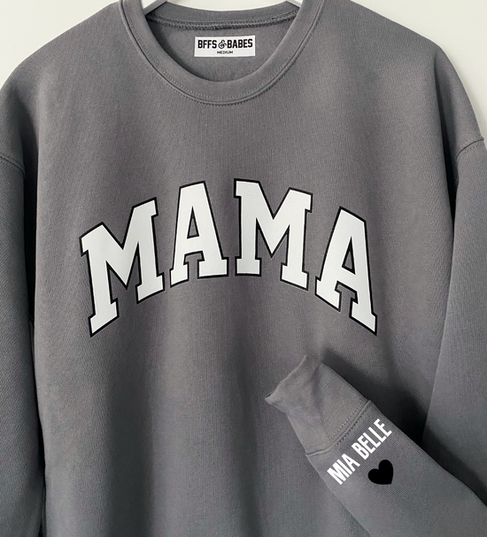 Load image into Gallery viewer, LOVE ON THE CUFF ♡ stormy mama sweatshirt with personalized cuff
