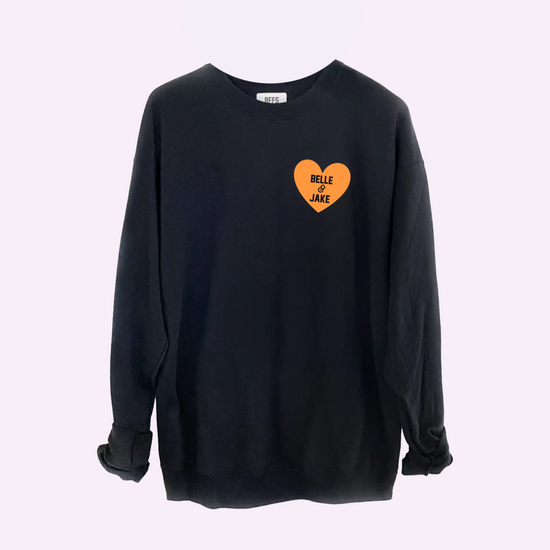 HEART U MOST ♡ black adult sweatshirt with orange heart
