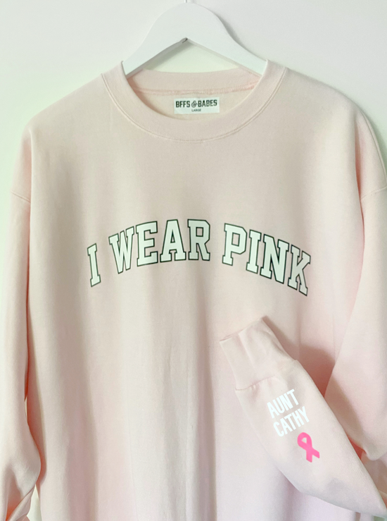 I WEAR PINK ♡ personalizable ribbon on the cuff sweatshirt