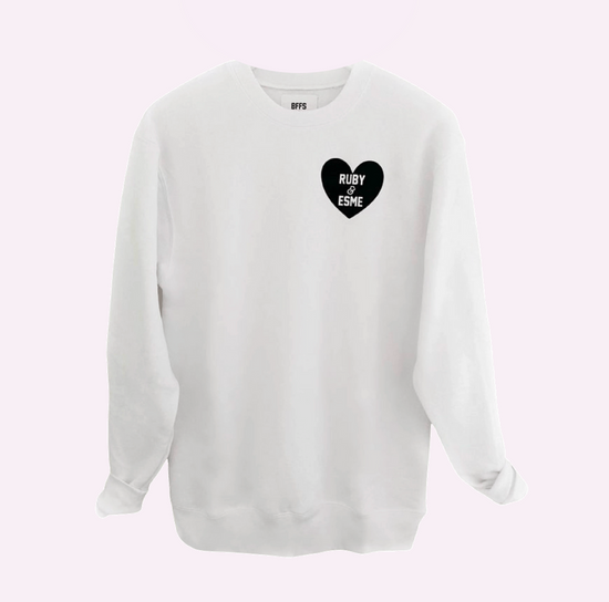HEART U MOST ♡ white adult sweatshirt with black heart