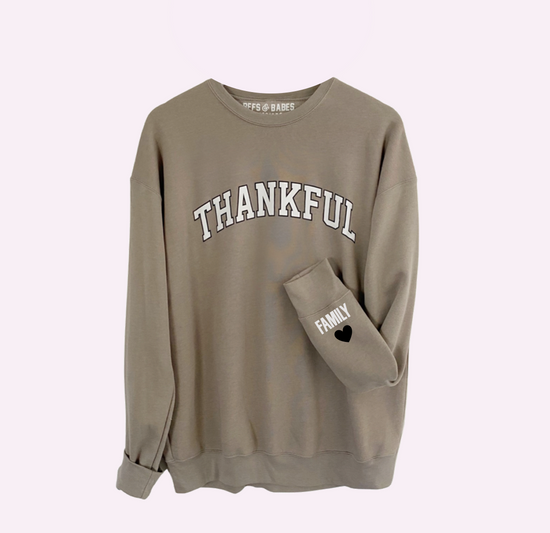 LOVE ON THE CUFF ♡ chai thankful sweatshirt with personalized cuff