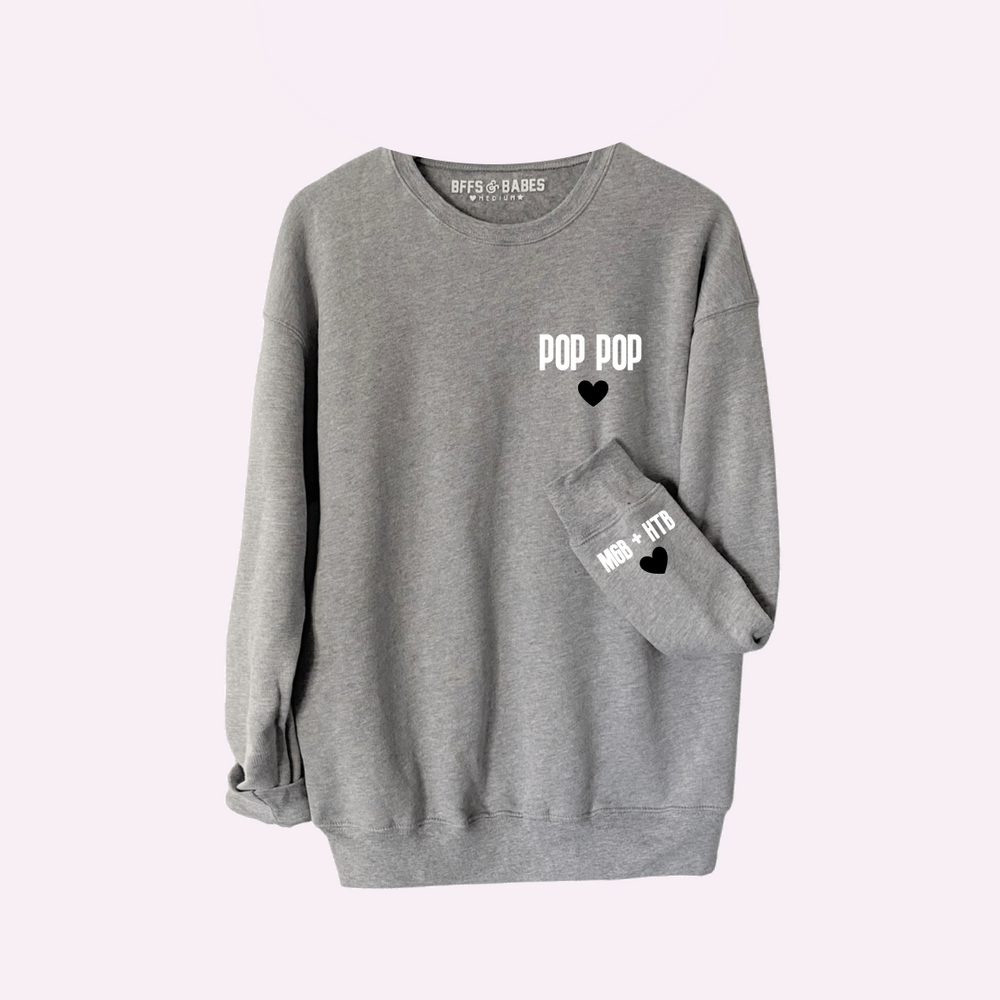 LOVE ON THE CUFF ♡ customizable static gray sweatshirt with personalized cuff