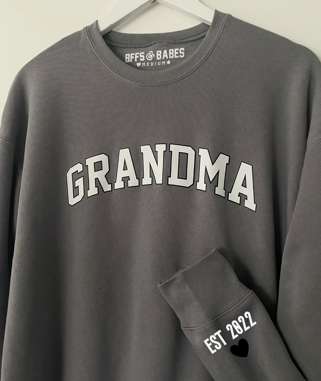 Load image into Gallery viewer, LOVE ON THE CUFF ♡ stormy grandma sweatshirt with personalized cuff
