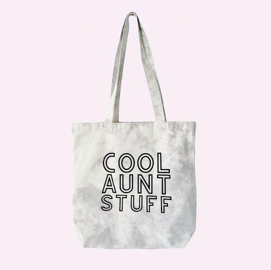 Load image into Gallery viewer, COOL AUNT TOTE ♡ tie-dye tote bag with cool aunt stuff print
