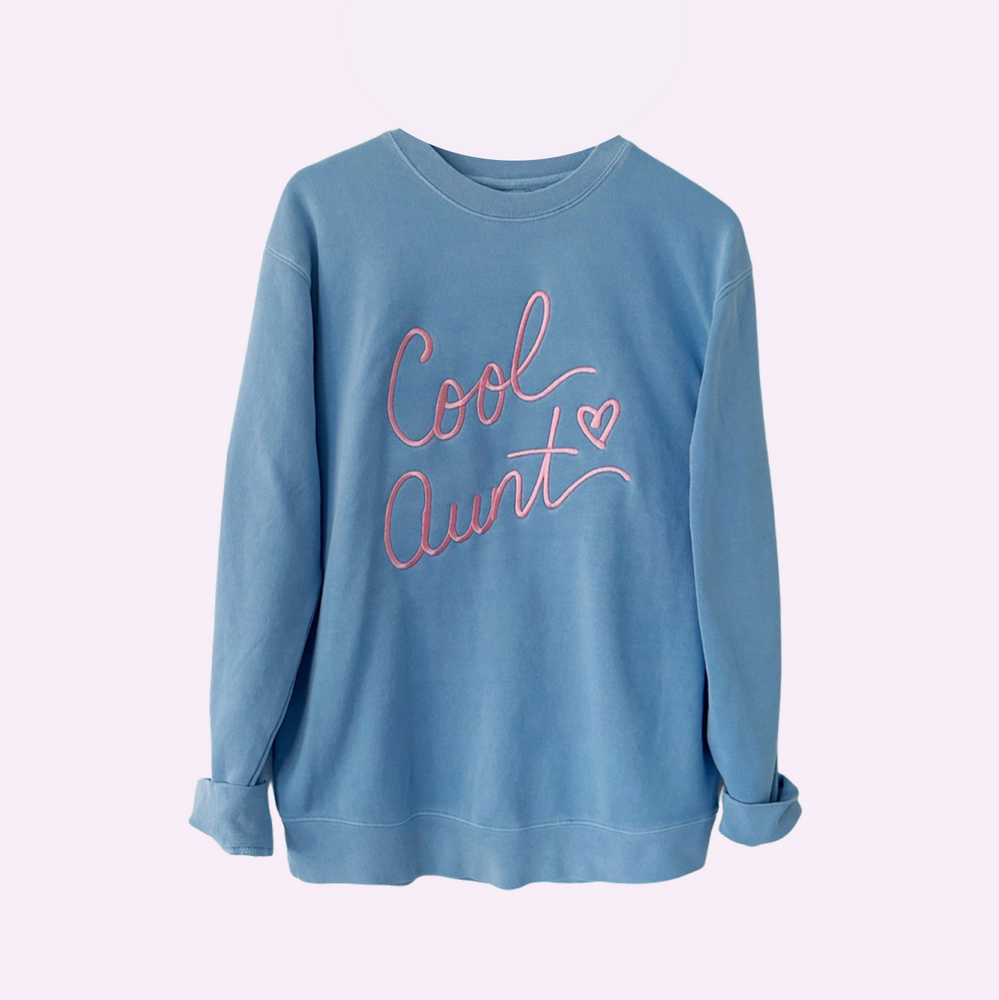 
                
                    Load image into Gallery viewer, ULTRA COOL AUNT ♡ blue embroidered cool aunt sweatshirt
                
            
