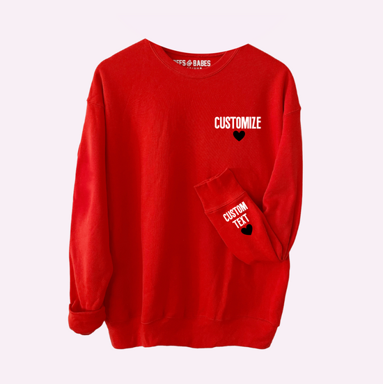 Load image into Gallery viewer, LOVE ON THE CUFF ♡ customizable red sweatshirt with personalized cuff
