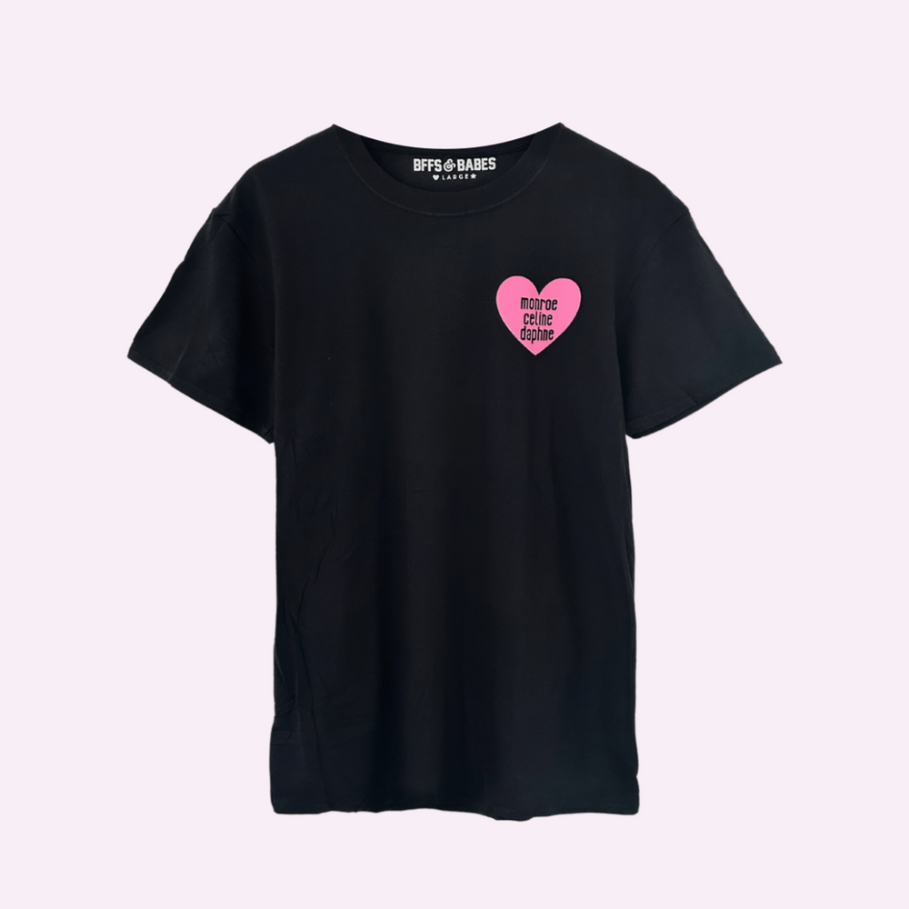 
                
                    Load image into Gallery viewer, HEART U MOST ♡ black adult tee with pink heart
                
            
