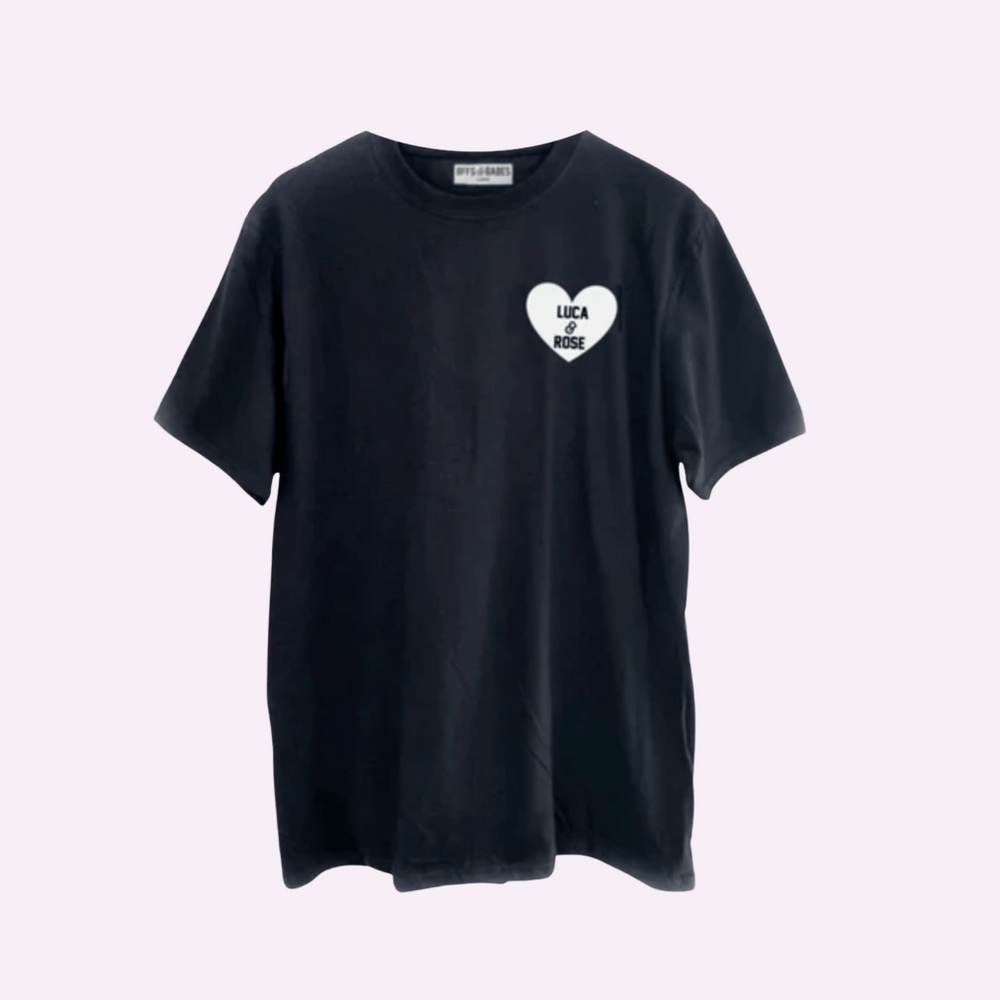 
                
                    Load image into Gallery viewer, HEART U MOST ♡ black adult tee with white heart
                
            