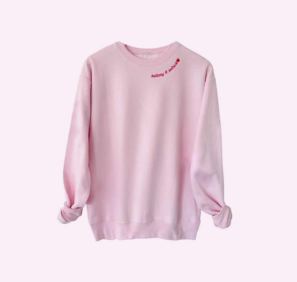 
                
                    Load image into Gallery viewer, PINK WITH RED STITCH ♡ adult embroidered sweatshirt with heart
                
            