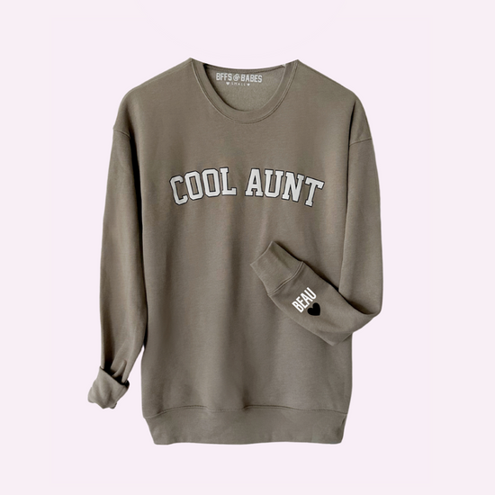 Load image into Gallery viewer, LOVE ON THE CUFF ♡ chai cool aunt sweatshirt with personalized cuff
