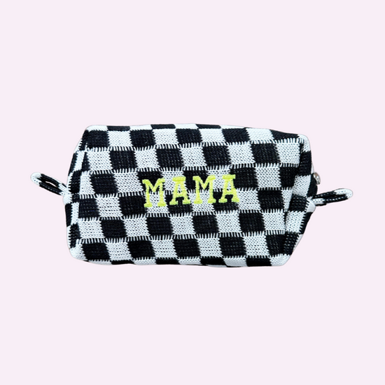 MAMA CHECKERED POUCH ♡ embroidered woven small pouch