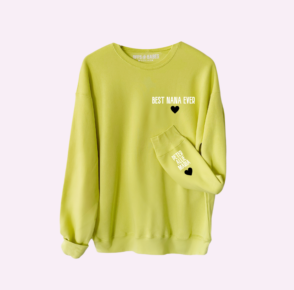 
                
                    Load image into Gallery viewer, LOVE ON THE CUFF ♡ customizable citrus sweatshirt with personalized cuff
                
            