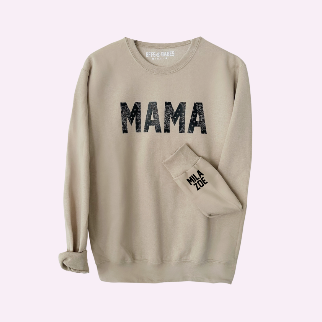 BANDANA MAMA ♡ beige personalizable cuff sweatshirt – BFFS & BABES