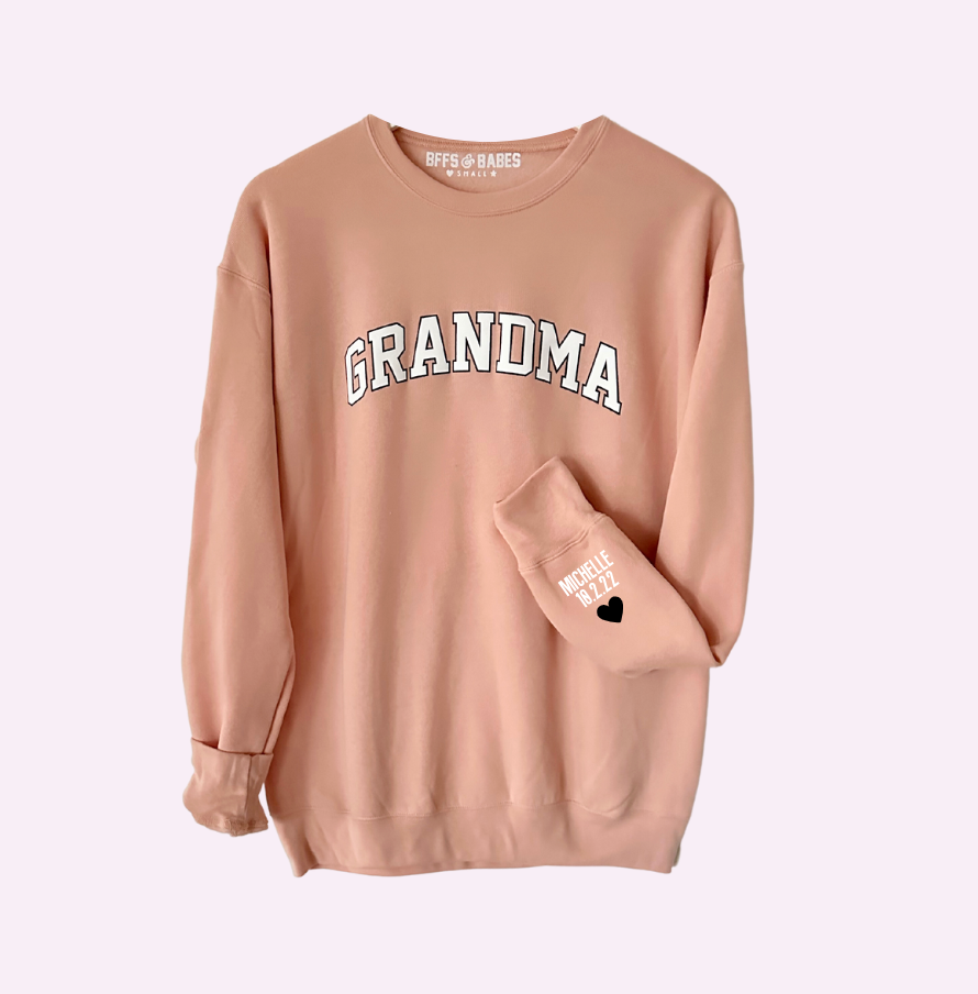 
                
                    Load image into Gallery viewer, LOVE ON THE CUFF ♡ blush grandma sweatshirt with personalized cuff
                
            