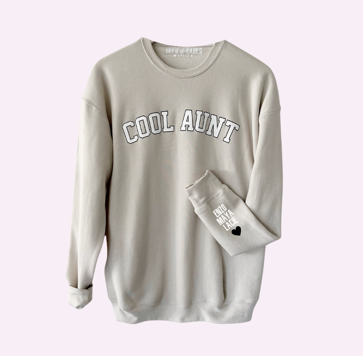 LOVE ON THE CUFF ♡ beige cool aunt sweatshirt with personalized cuff
