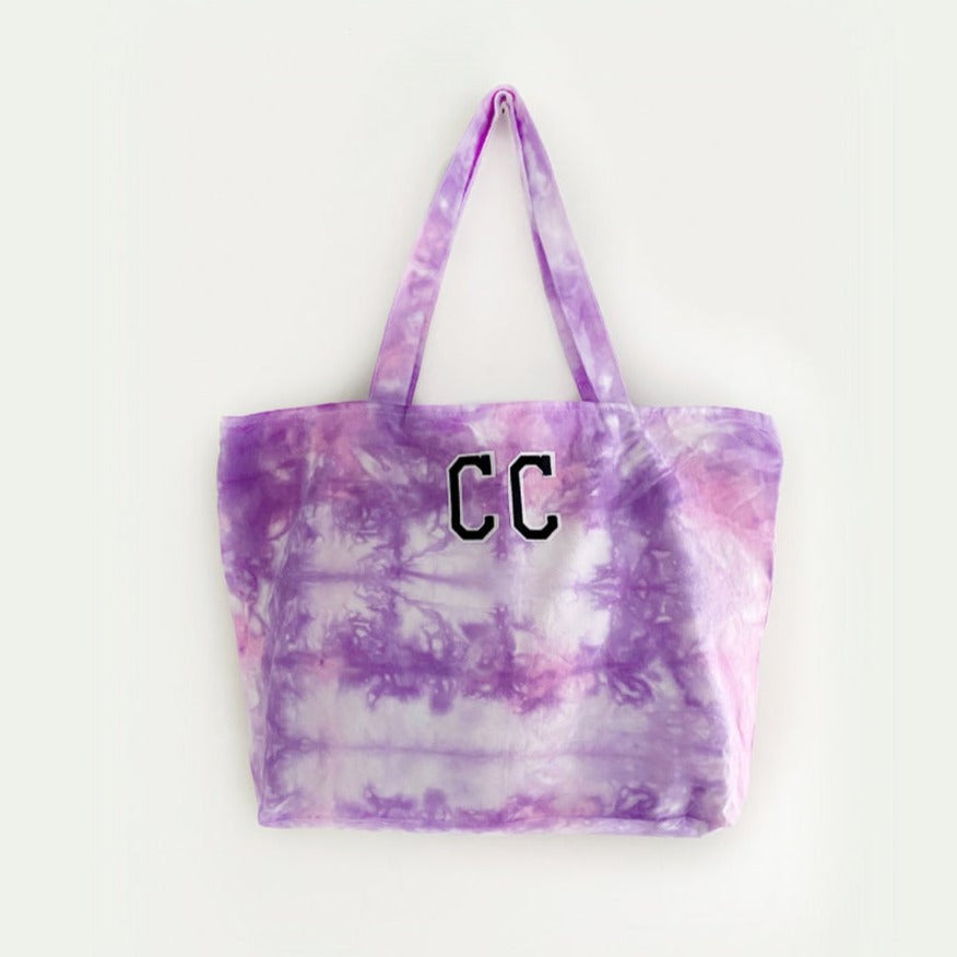 Load image into Gallery viewer, GIRLS TRIP ♡ purple &amp;amp; pink shibori tote with patches
